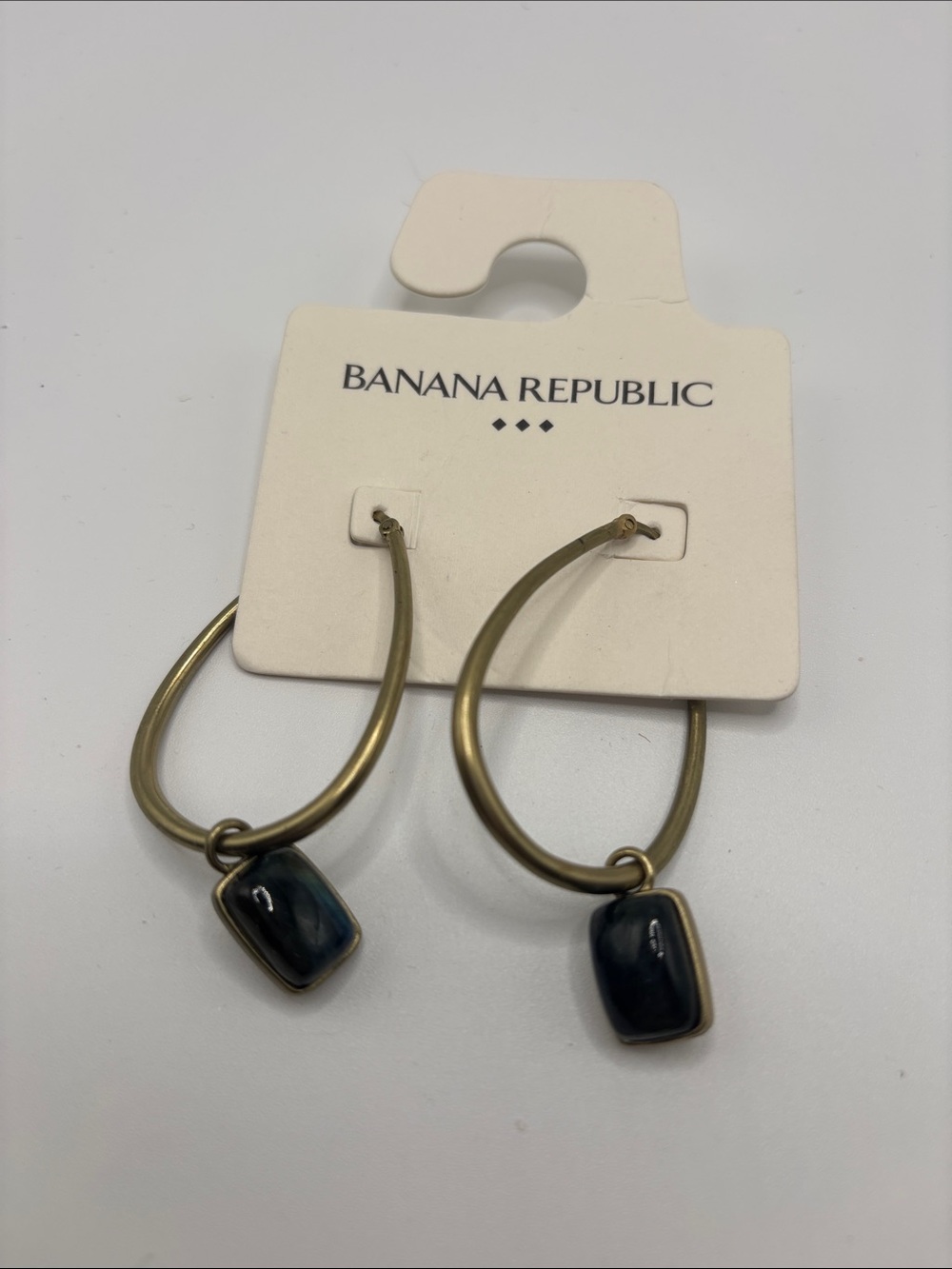 Banana Republic Gold Hoop Earrings with Dark black Stone Dangles